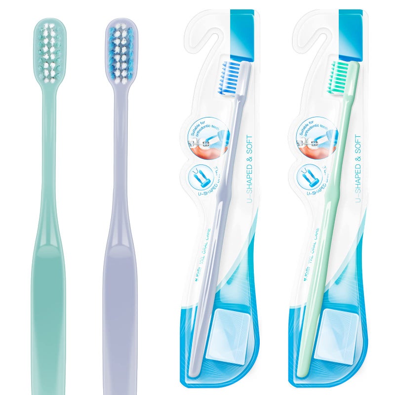 Y-Kelin 4 Pcs U-Shaped Orthodontic Toothbrush Soft Bristle with 4 Toothbrush Head Cover for Orthodontic People Effective Cleaning Teeth - Image 1